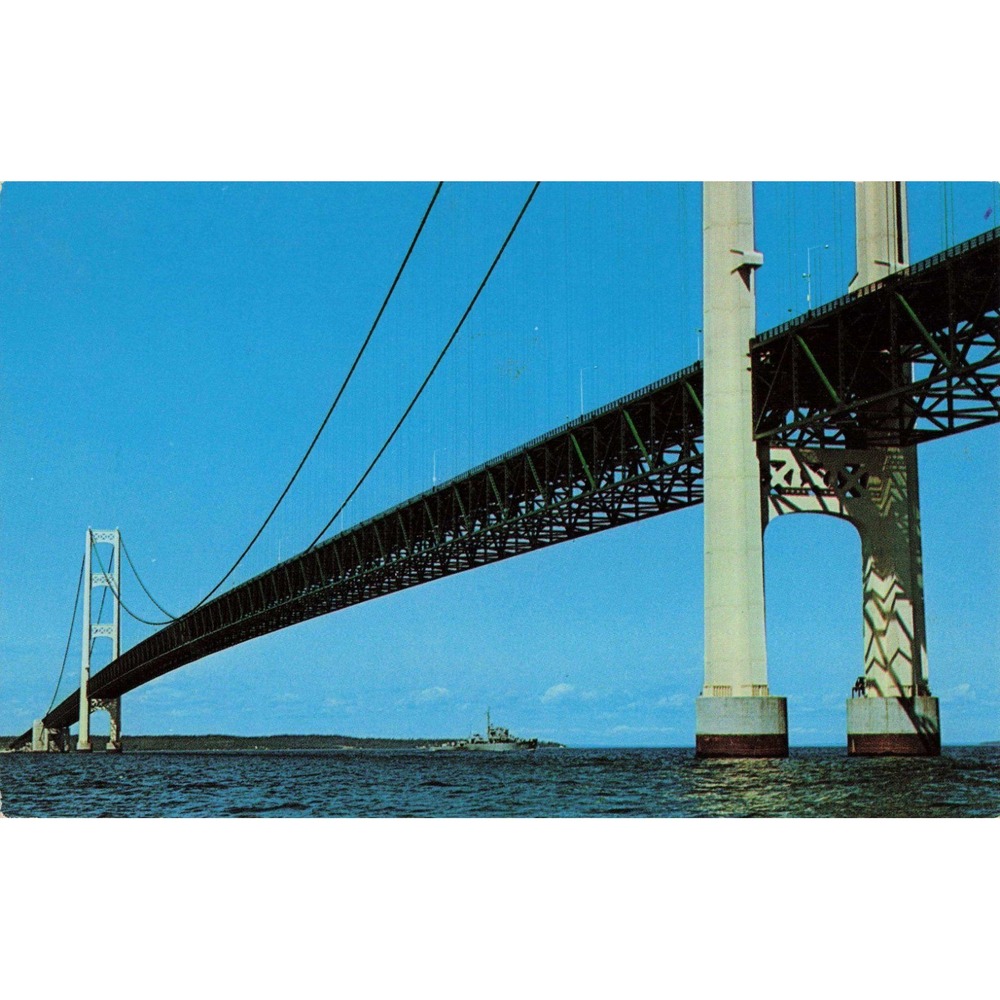 Vintage Mackinac Bridge Michigan Chrome Postcard Dexter Press VG